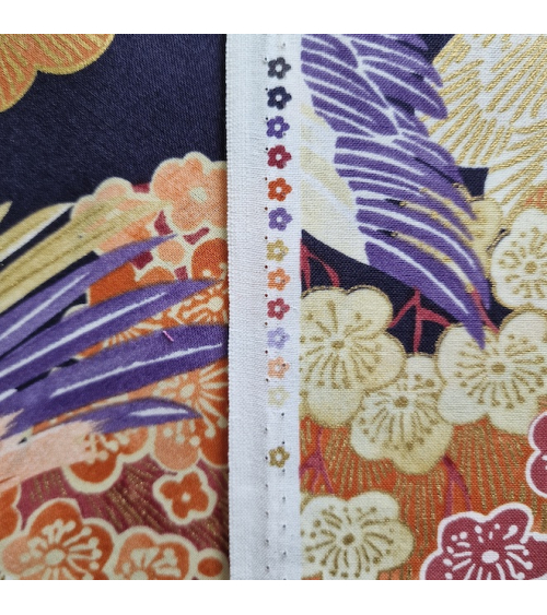 Japanese fabric colorful birds and ume in violet.