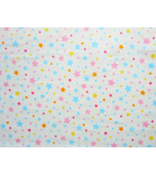 Tela japonesa. Estrellas de colores sobre fondo blanco