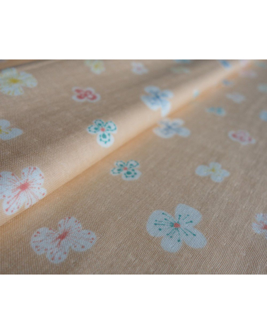 Tela japonesa. Flores sobre fondo salmón