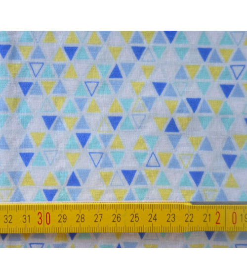 Tela japonesa. Doble gasa triángulos amarillo y tonos azul