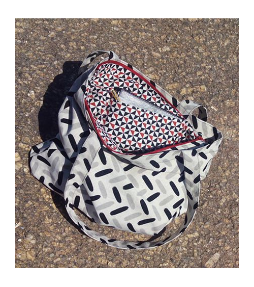 Bolso tote bag japonés cremallera espigas grises y negras
