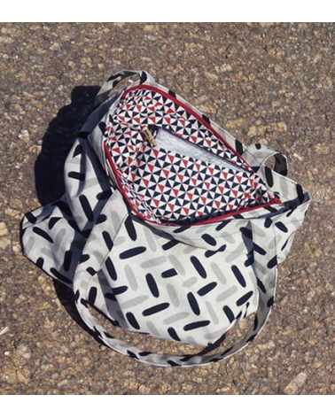 Bolso tote bag japonés cremallera espigas grises y negras