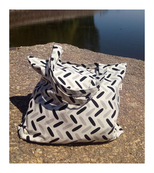 Bolso tote bag japonés cremallera espigas grises y negras