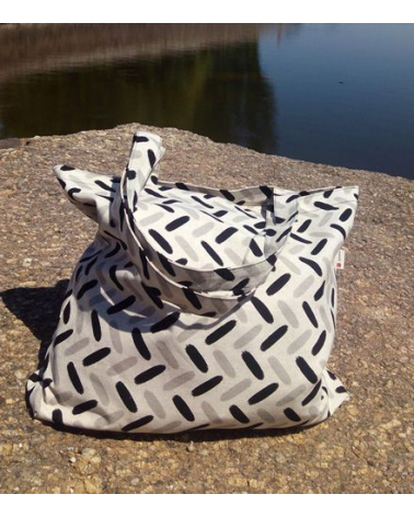Bolso tote bag japonés cremallera espigas grises y negras