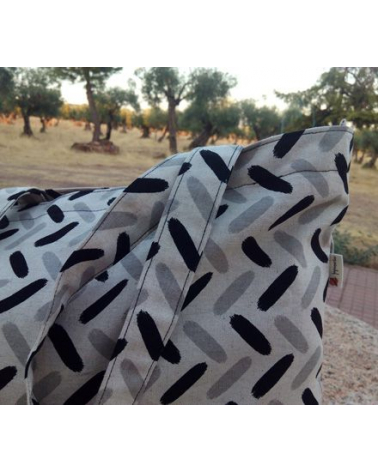 Bolso tote bag japonés cremallera espigas grises y negras