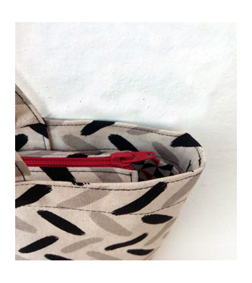 Bolso tote bag japonés cremallera espigas grises y negras