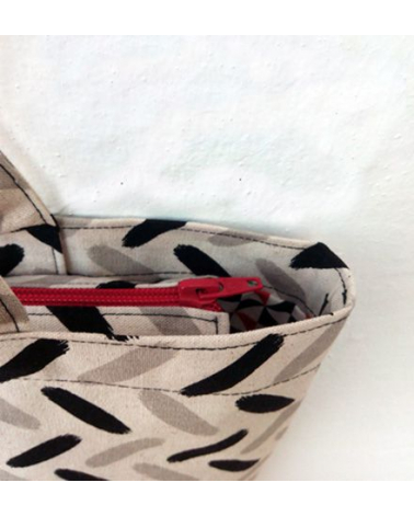 Bolso tote bag japonés cremallera espigas grises y negras