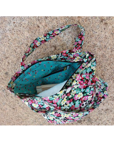 Bolso tote bag cremallera pandas y flores