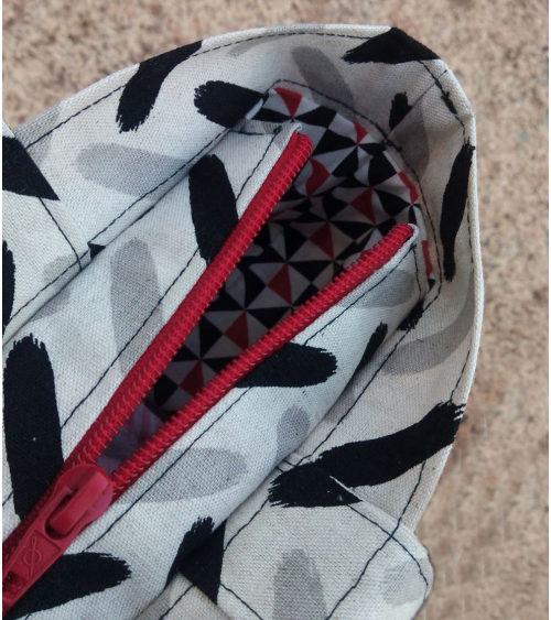 Bolso tote bag japonés cremallera espigas grises y negras
