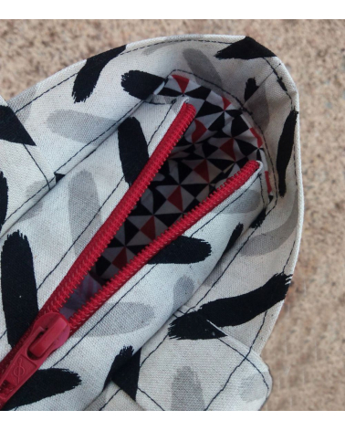 Bolso tote bag japonés cremallera espigas grises y negras