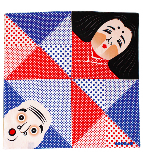 Furoshiki. Hyottoko & Okame (48 cm x 48 cm)