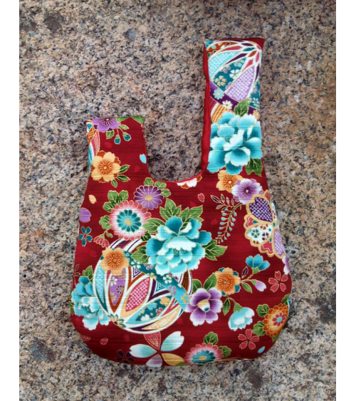 Bolso de mano japonés algodón reversible rojo