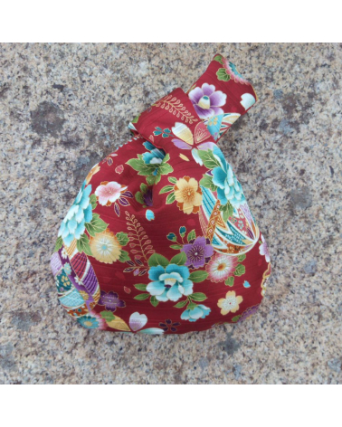 Bolso de mano japonés algodón reversible rojo