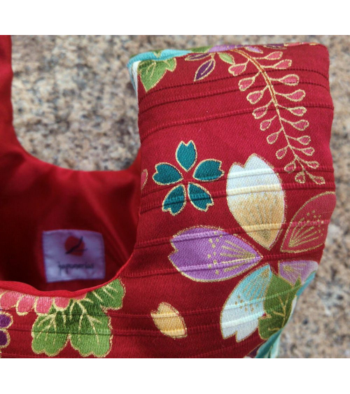Bolso de mano japonés satin de algodón rojo con temari