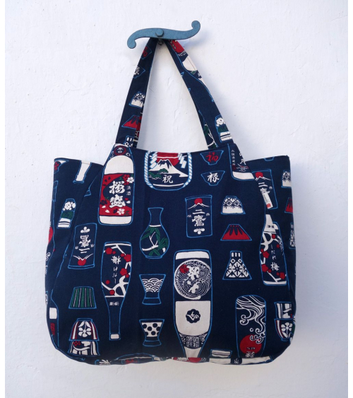 Bolso de mano japonés algodón reversible rojo