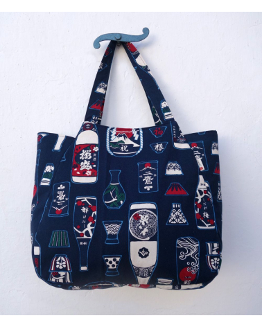Bolso de mano japonés algodón reversible rojo