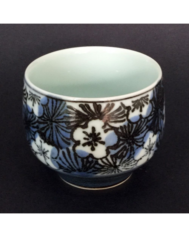 Cuenco para té con flores de cerezo en azul y negro