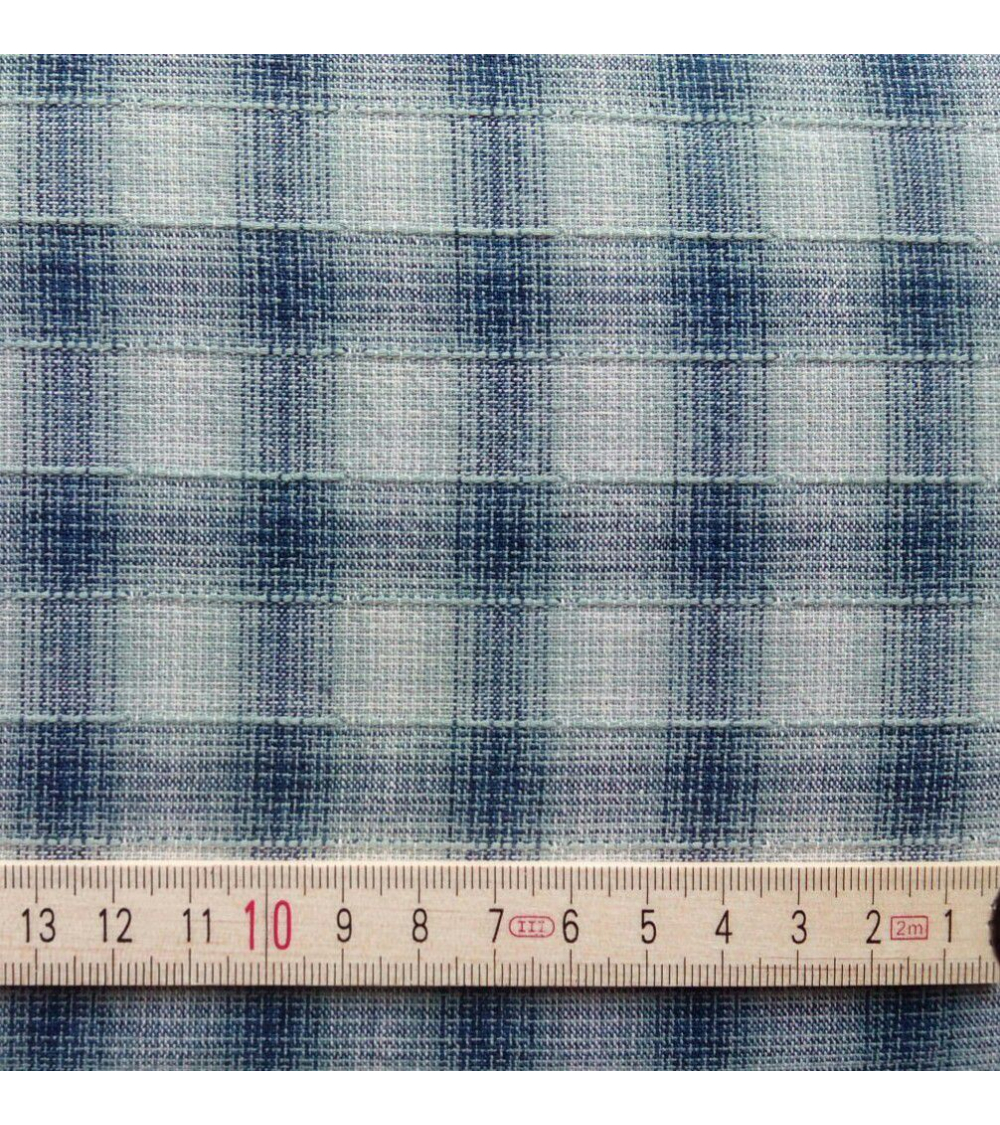 Tela japonesa. Yarn Dyed cuadros en azul