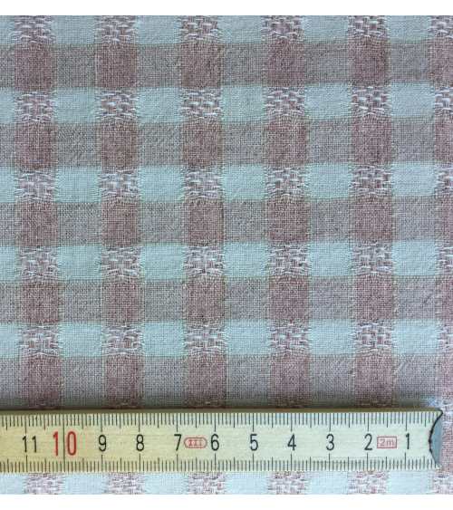 Tela japonesa tramada cuadros vichy rosa y beige