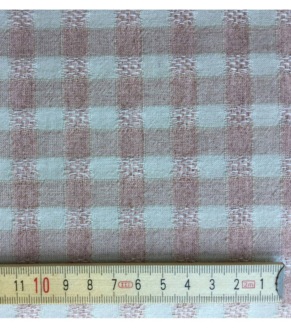 Tela japonesa tramada cuadros vichy rosa y beige