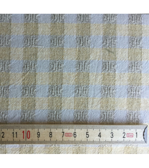Tela japonesa tramada cuadros vichy vainilla y beige