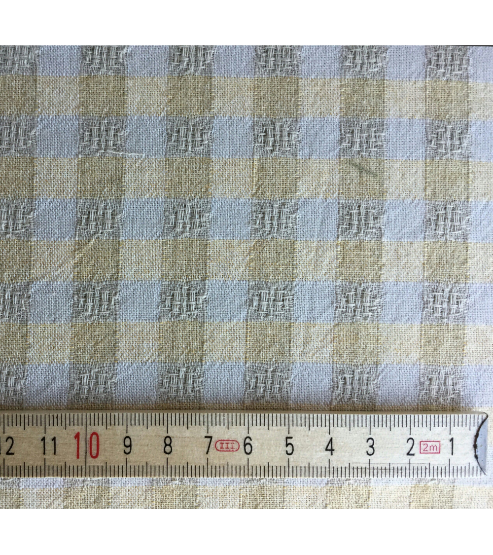 Tela japonesa tramada cuadros vichy vainilla y beige