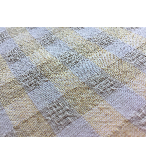Tela japonesa tramada cuadros vichy vainilla y beige