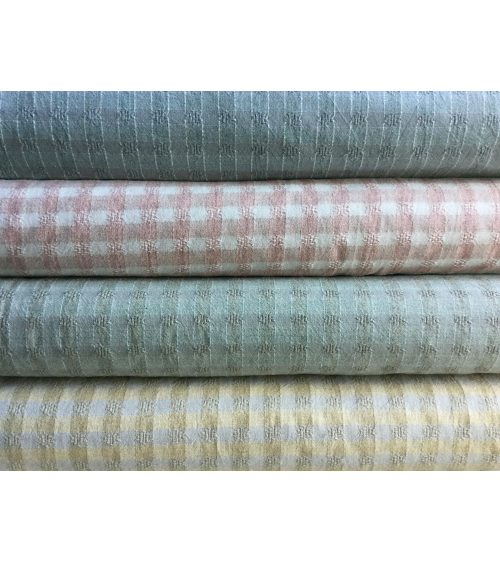 Tela japonesa tramada cuadros vichy vainilla y beige
