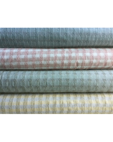 Tela japonesa tramada cuadros vichy vainilla y beige