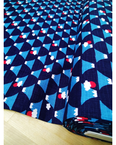 Japanese dobby fabric. Fuji-san over navy blue.