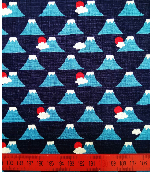 Tela japonesa. Dobby Monte Fuji sobre Azul.