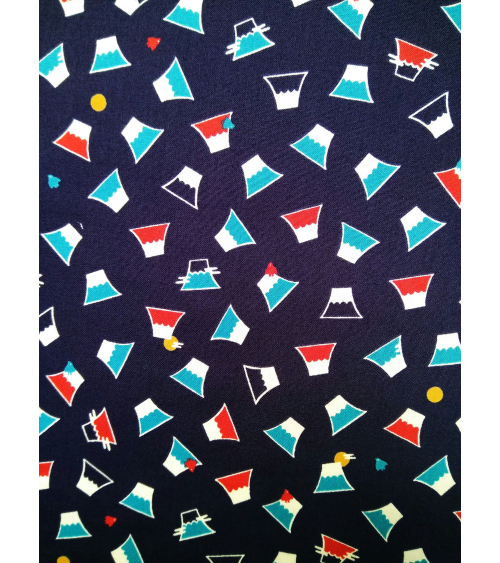 Japanese cotton fabric. Dancing Fuji san over navy.
