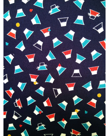 Japanese cotton fabric. Dancing Fuji san over navy.