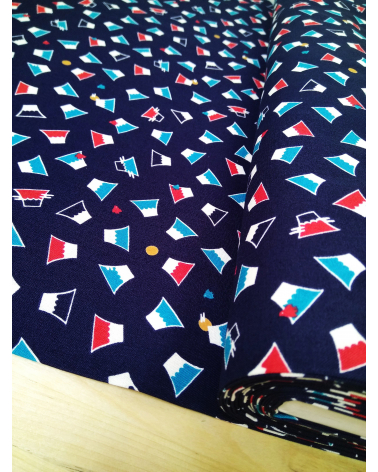 Japanese cotton fabric. Dancing Fuji san over navy.
