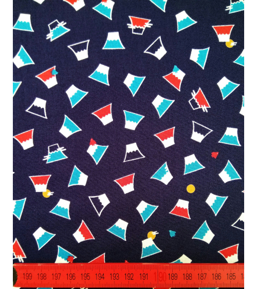 Japanese cotton fabric. Dancing Fuji san over navy.