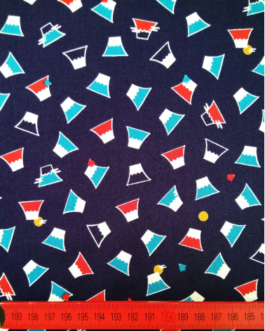 Japanese cotton fabric. Dancing Fuji san over navy.