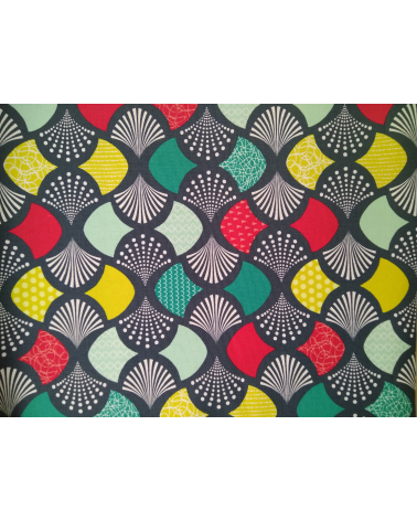 Oxford japanese fabric with colorful fans over grayish green