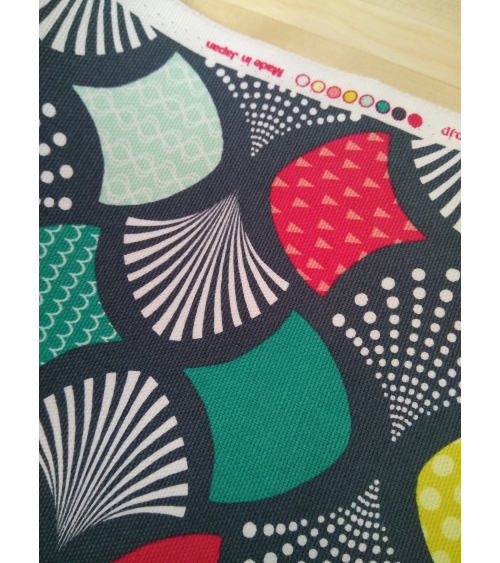 Oxford japanese fabric with colorful fans over grayish green