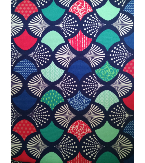 Oxford Japanese fabric with colorful fans over Navy blue