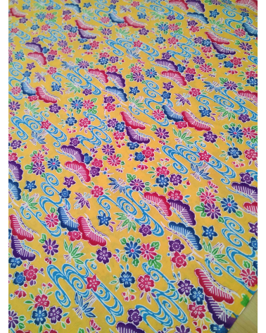 Japanese fabric. Bingata floral print over yellow.