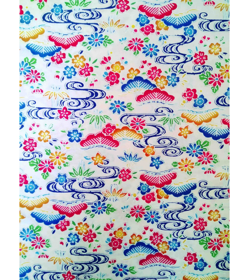 Japanese fabric. Bingata floral print over white.