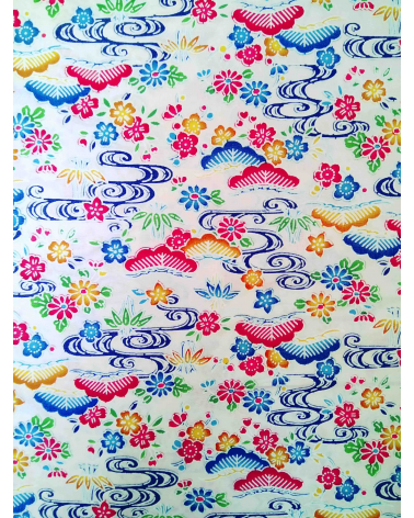 Japanese fabric. Bingata floral print over white.