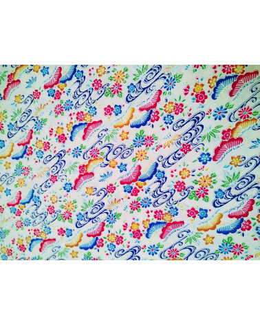 Japanese fabric. Bingata floral print over white.