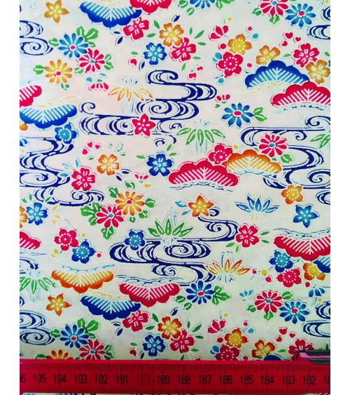Japanese fabric. Bingata floral print over white.