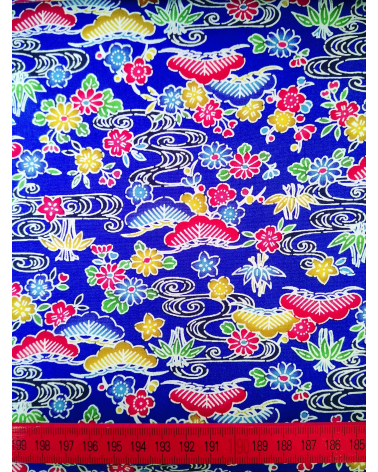 Japanese fabric. Bingata floral print over royal blue.