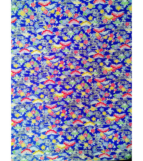 Japanese fabric. Bingata floral print over royal blue.