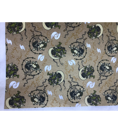 Chiyogami paper,  Fujin and Raijin over golden