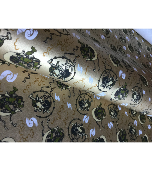 Chiyogami paper,  Fujin and Raijin over golden
