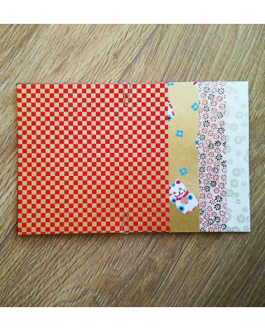 Kit papel origami 2+2+2+2 hojas. Oro, blanco y rojo. 13x13cm.