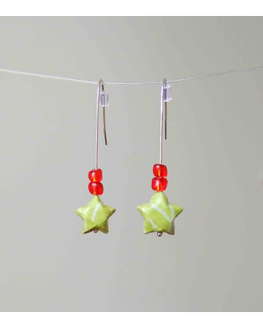 Pendientes estrellitas origami verde claro en plata